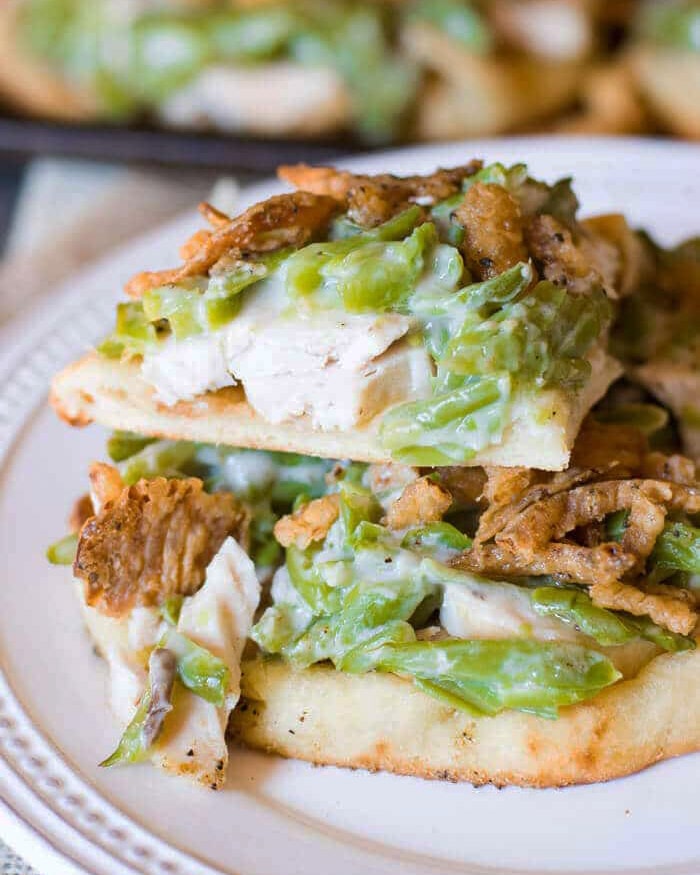 naan bread with turkey, green bean casserole