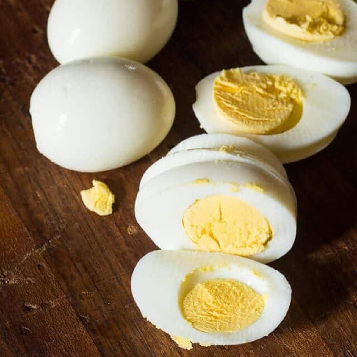 hard boiled eggs on a cutting board