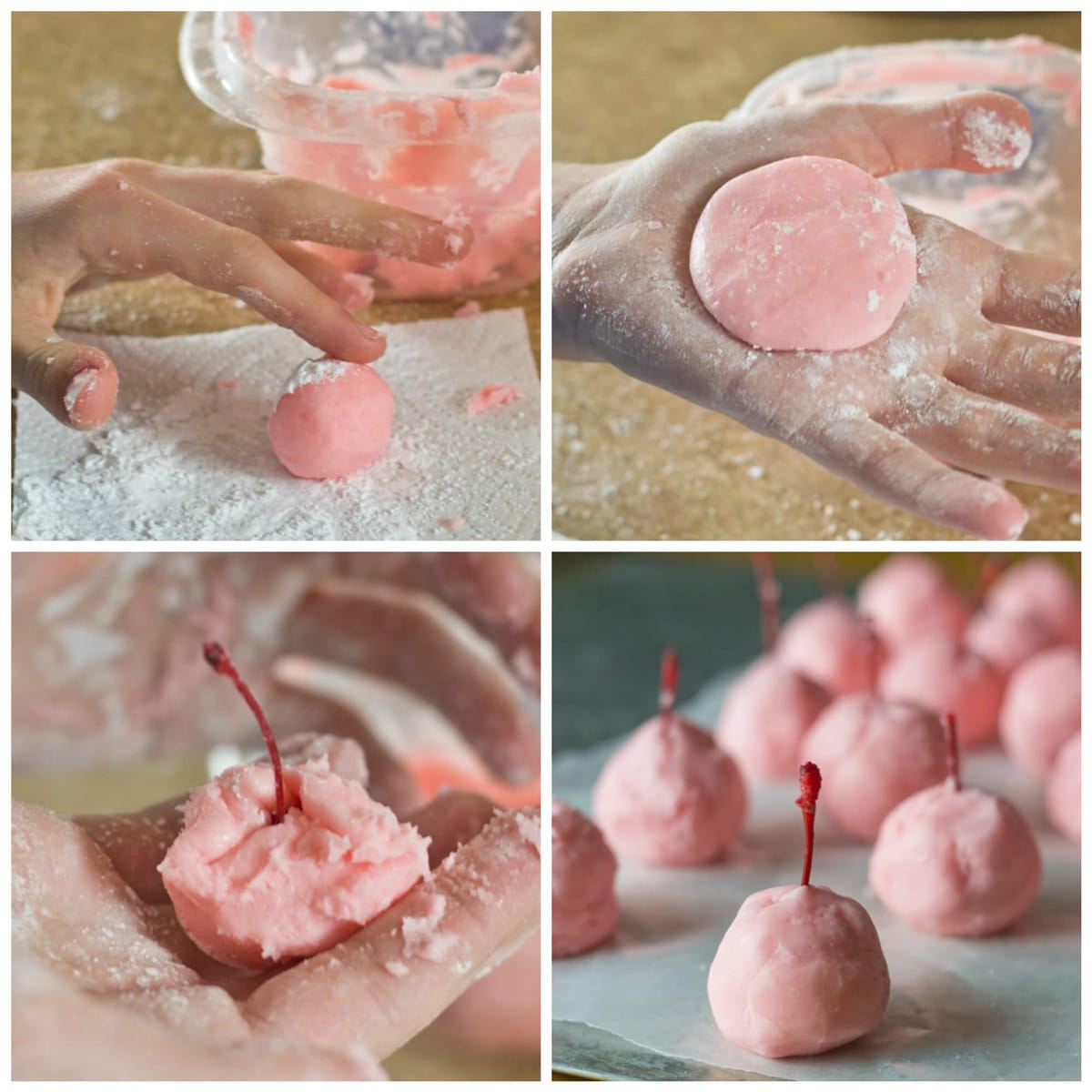 collage of how to make chocolate covered cherries