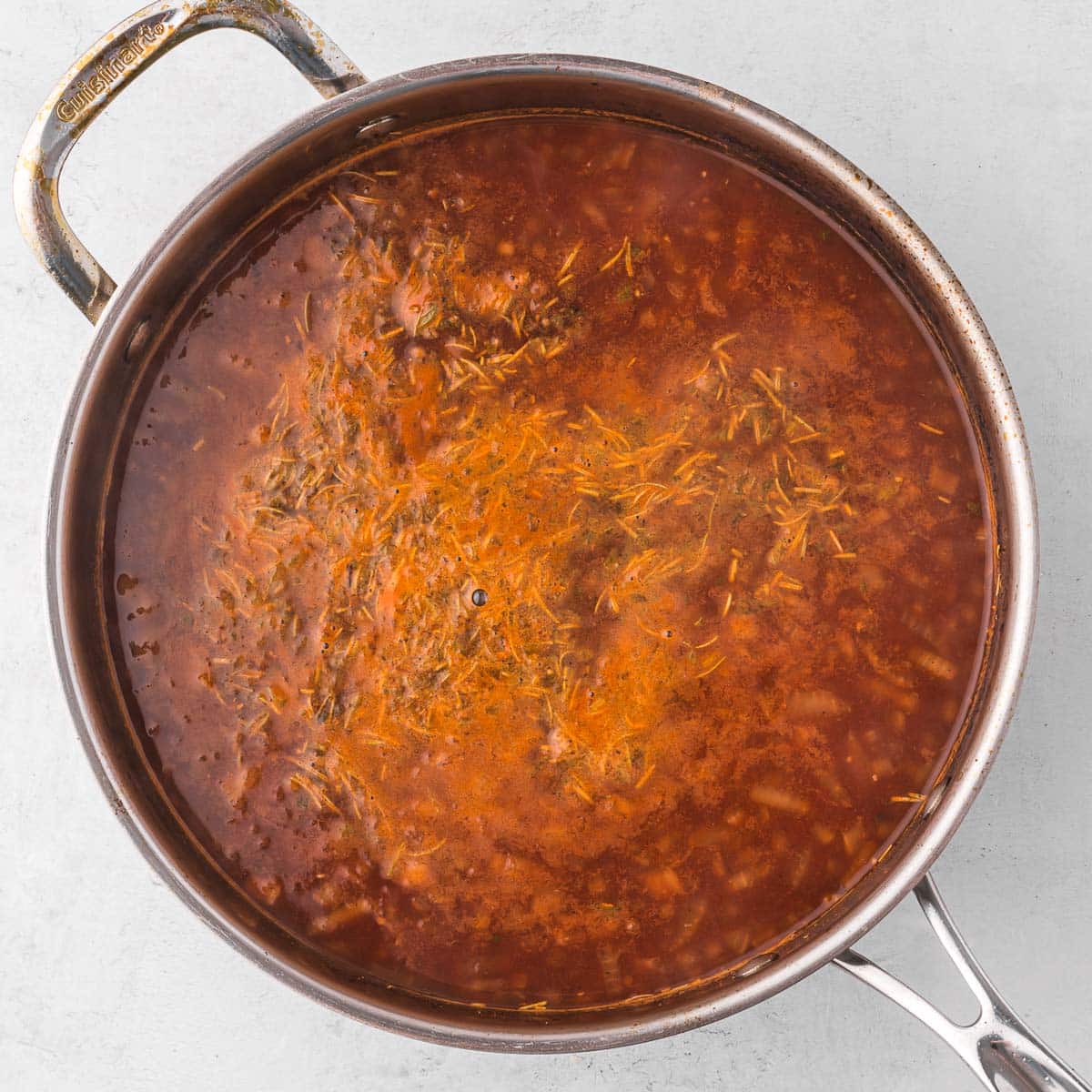 ingredients for beef gravy in a skillet