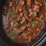 beef tips and gravy in a slow cooker