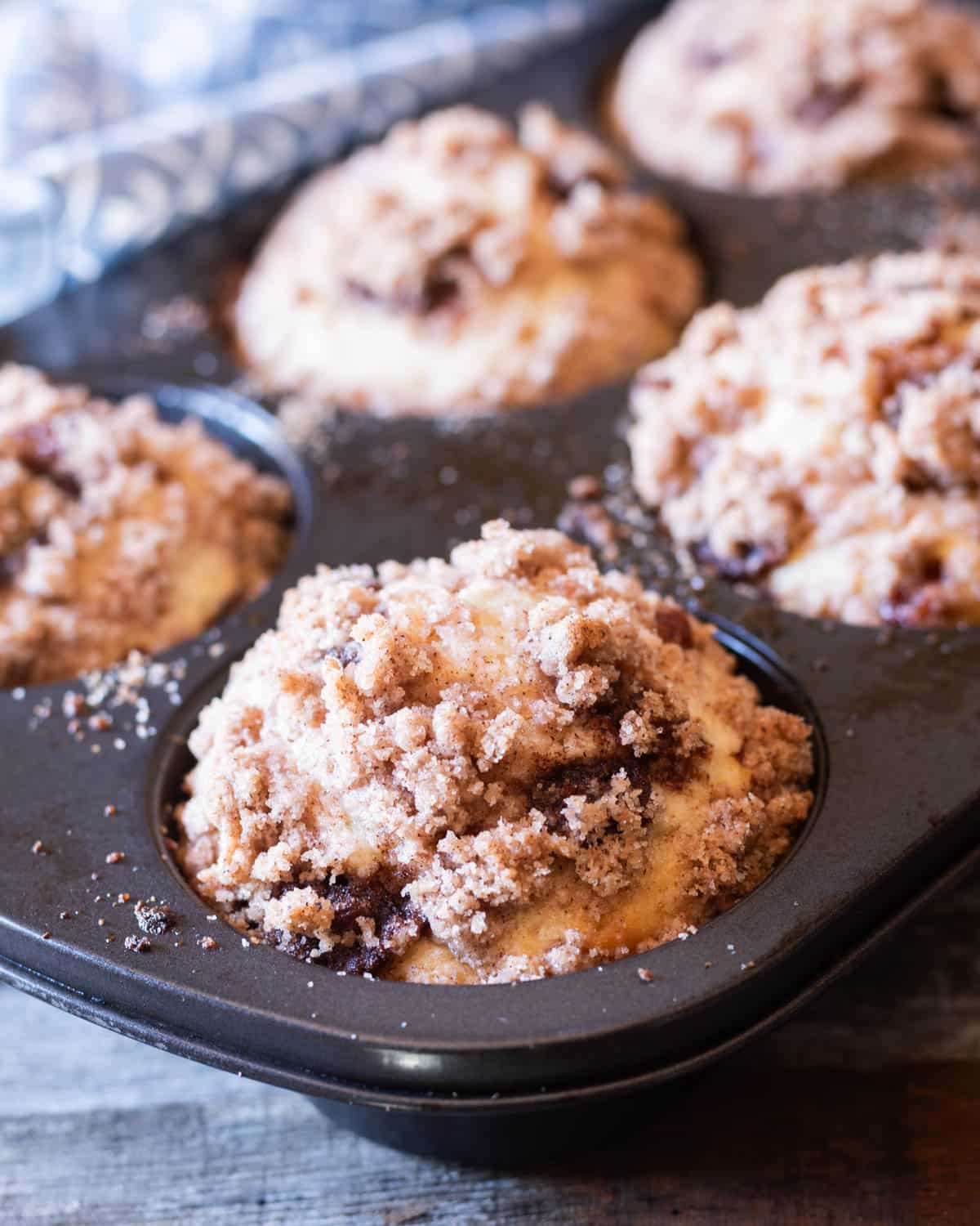 bakery style snickerdoodle muffins in a pan