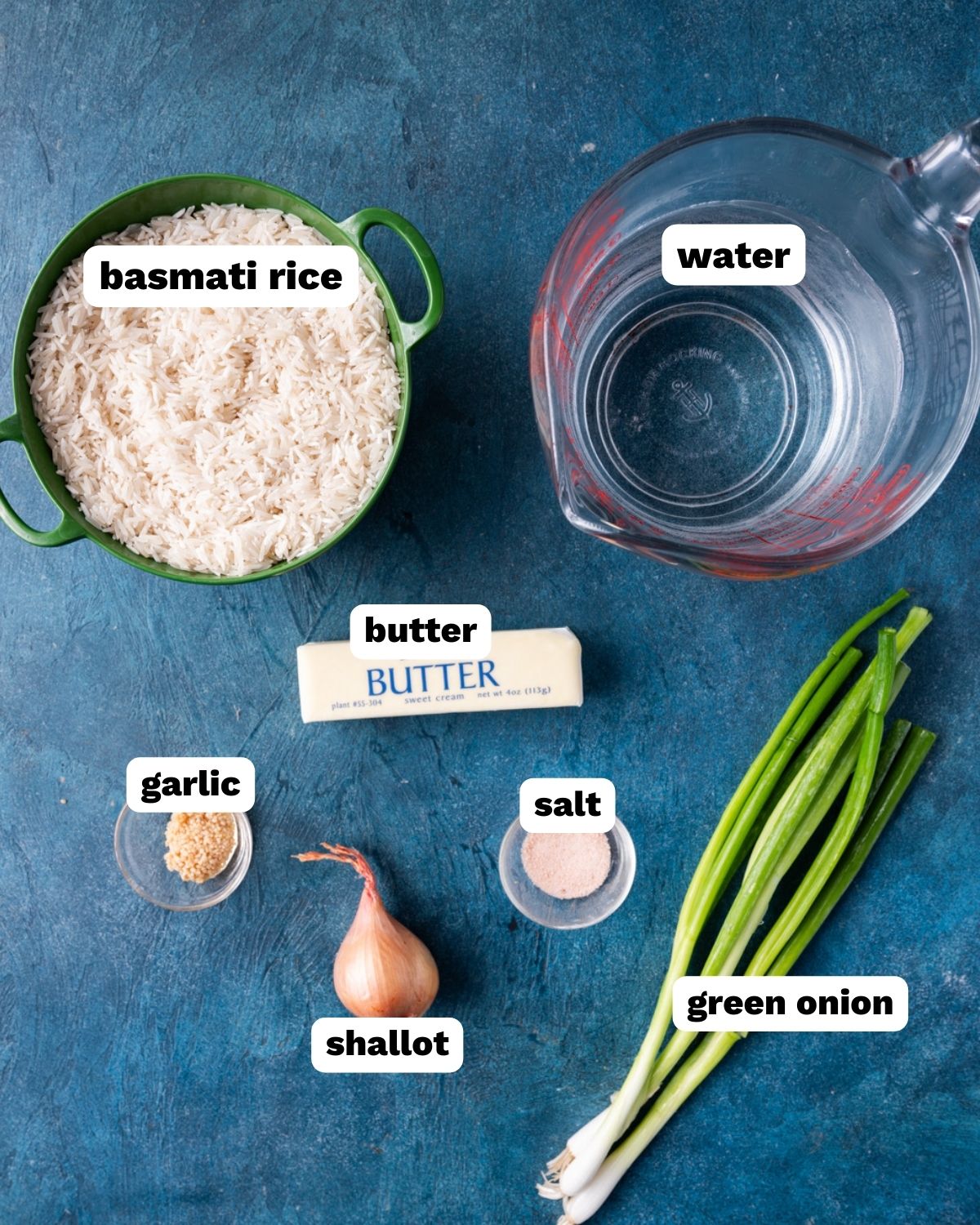 ingredients for butter rice on a table