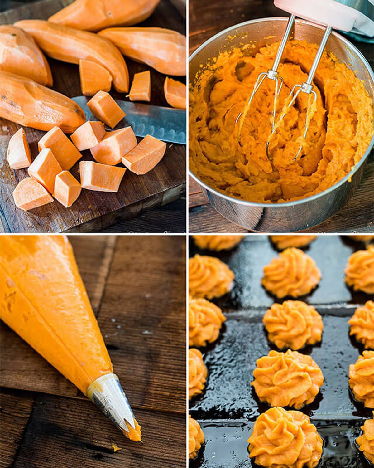 collage of how to make sweet potato puffs