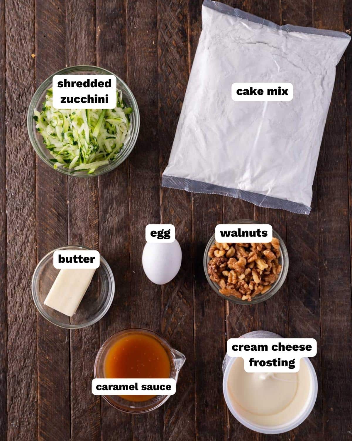 ingredients for zucchini bars with cake mix on a table