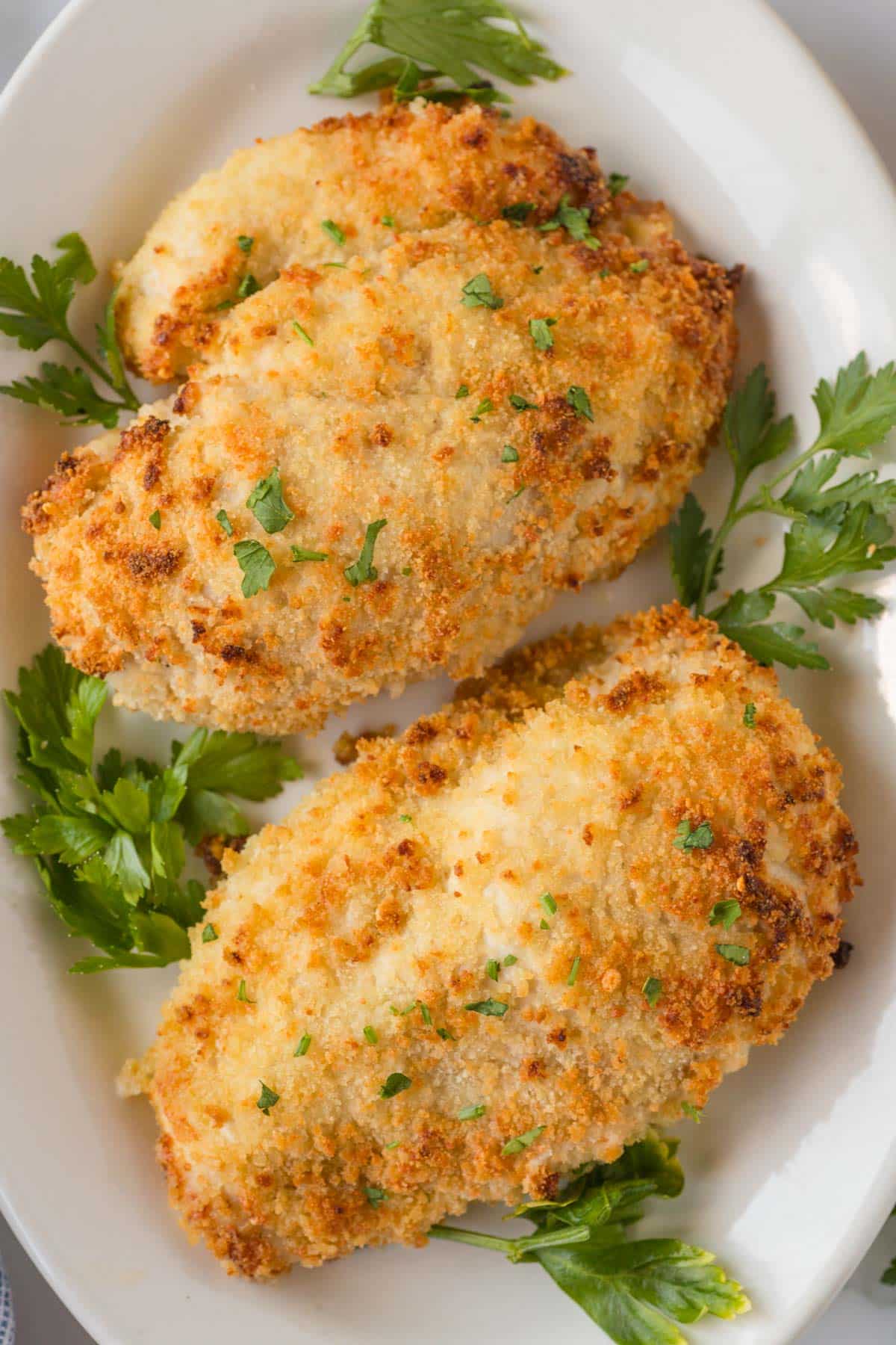 two pieces of baked ranch chicken on a plate