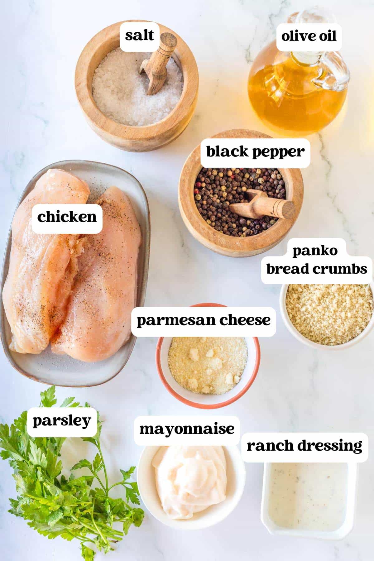 ingredients for breaded ranch chicken on a table