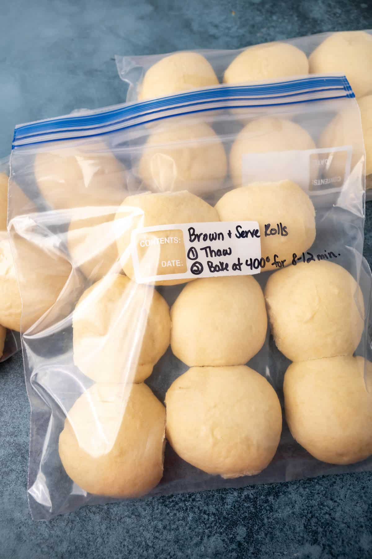 brown and serve rolls in a plastic bag