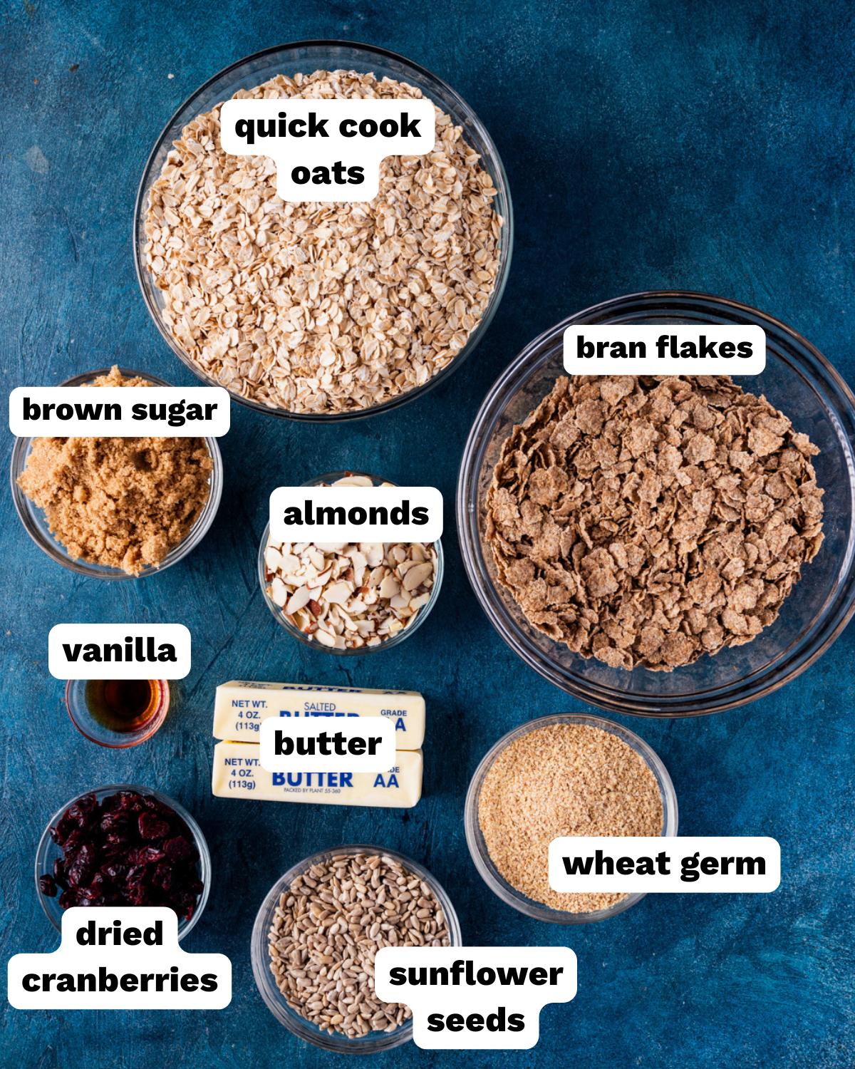 ingredients for brown sugar granola on a table