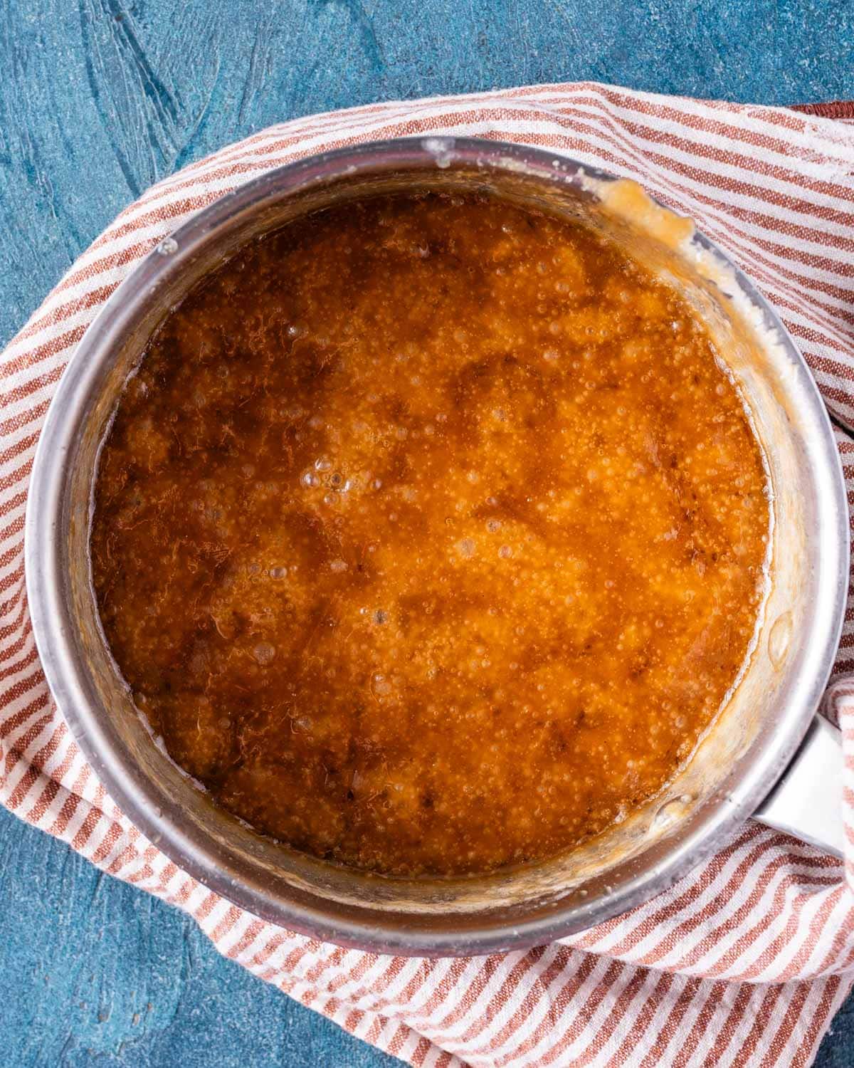 brown sugar syrup for granola in a saucepan