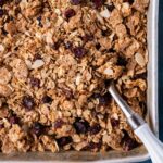 closeup of brown sugar granola with dried cranberries