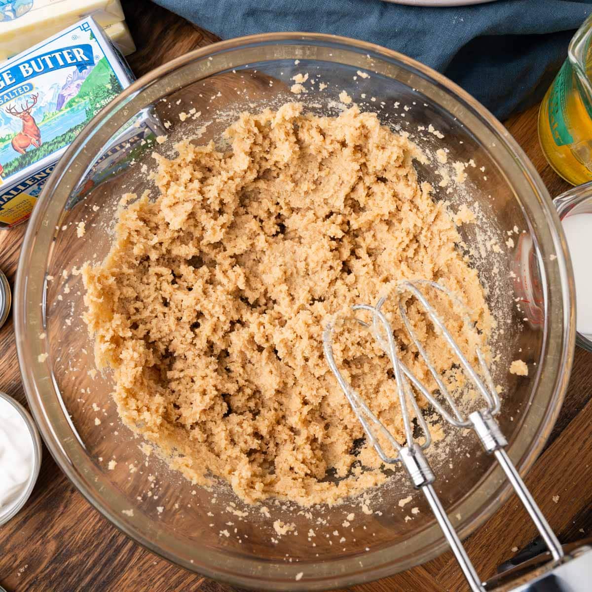 creamed butter and sugar in a mixing bowl