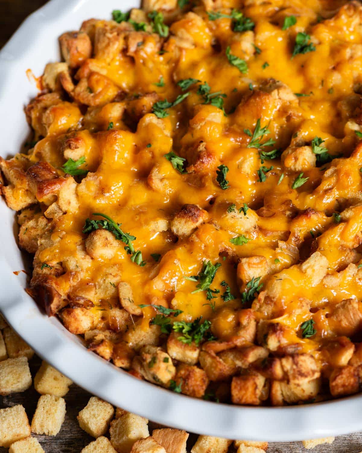 closeup of cheesy herb stuffing