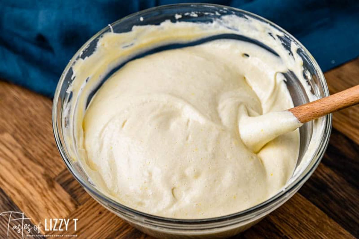 closeup of fluffy coconut cake batter