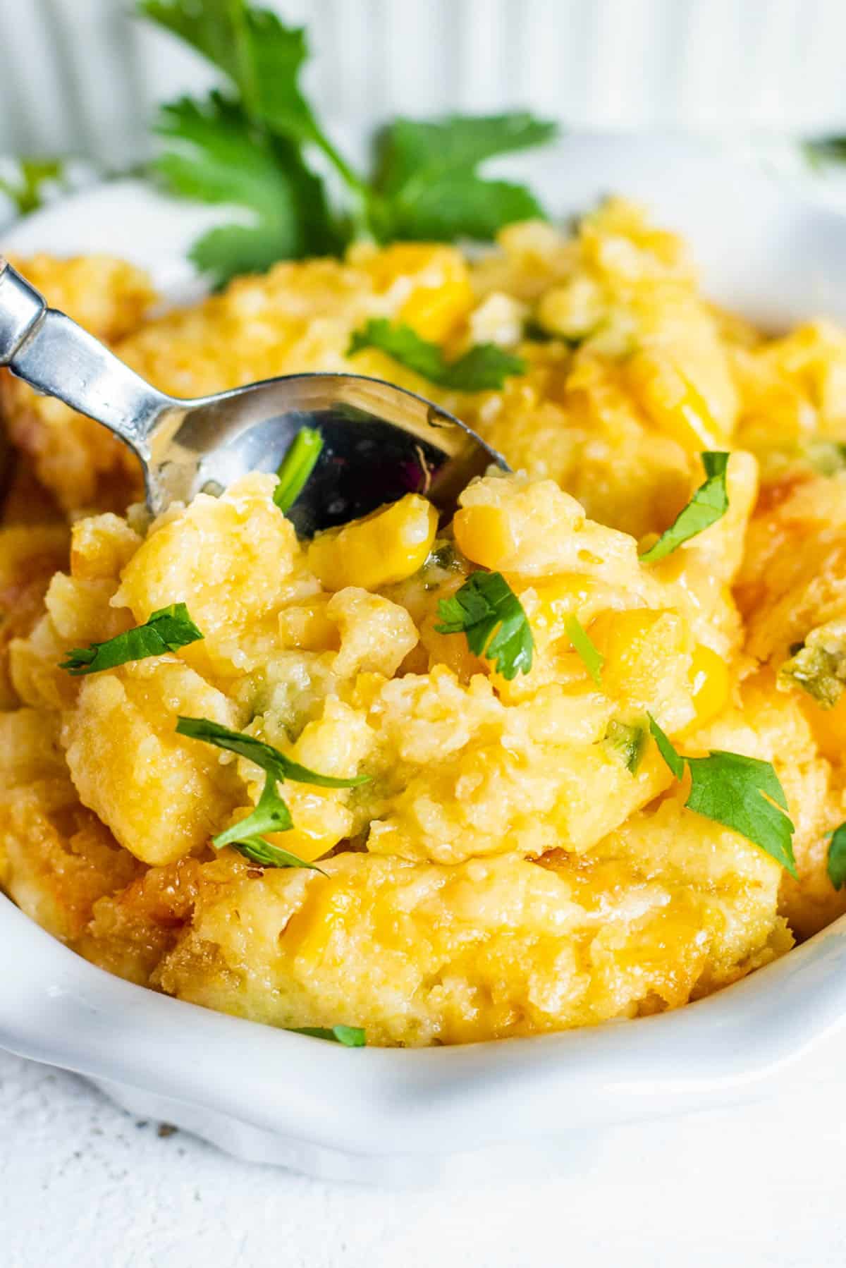 corn casserole with jalapenos in a bowl