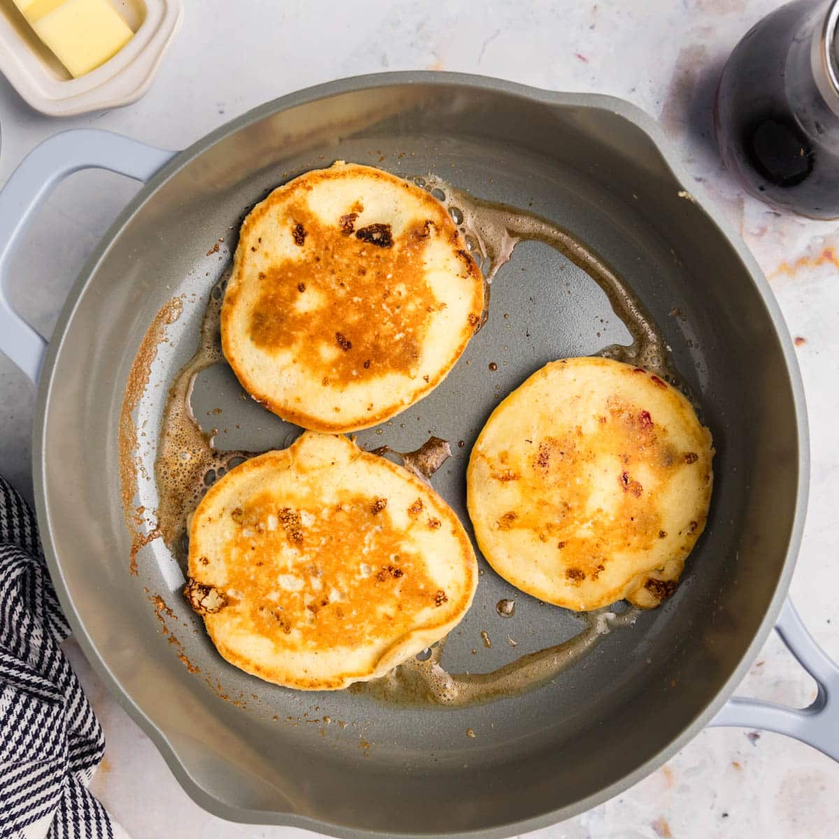 cottage cheese protein pancakes in a frying pan