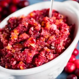 closeup of cranberry relish in a white bowl