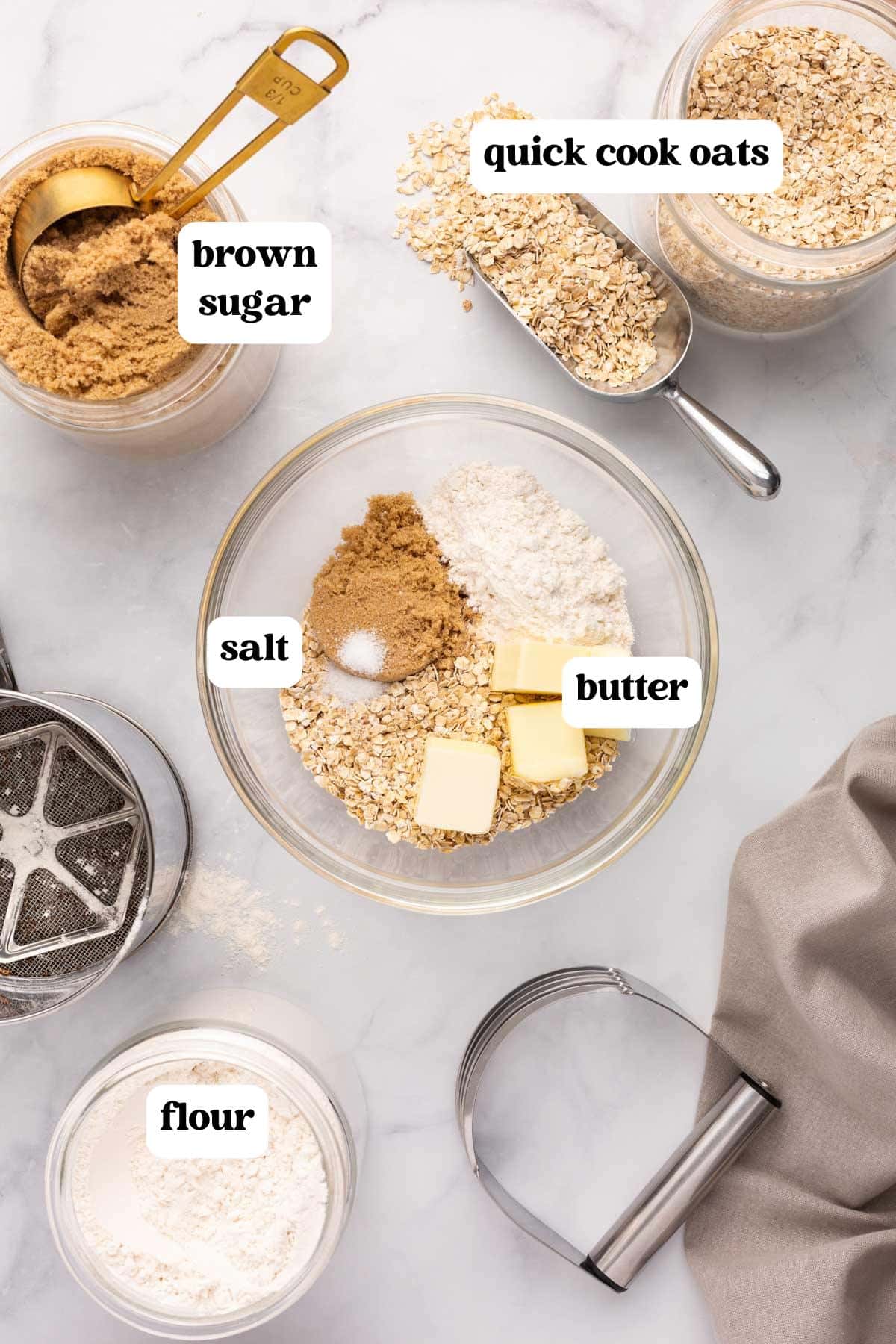 ingredients for oatmeal pie crust on a table