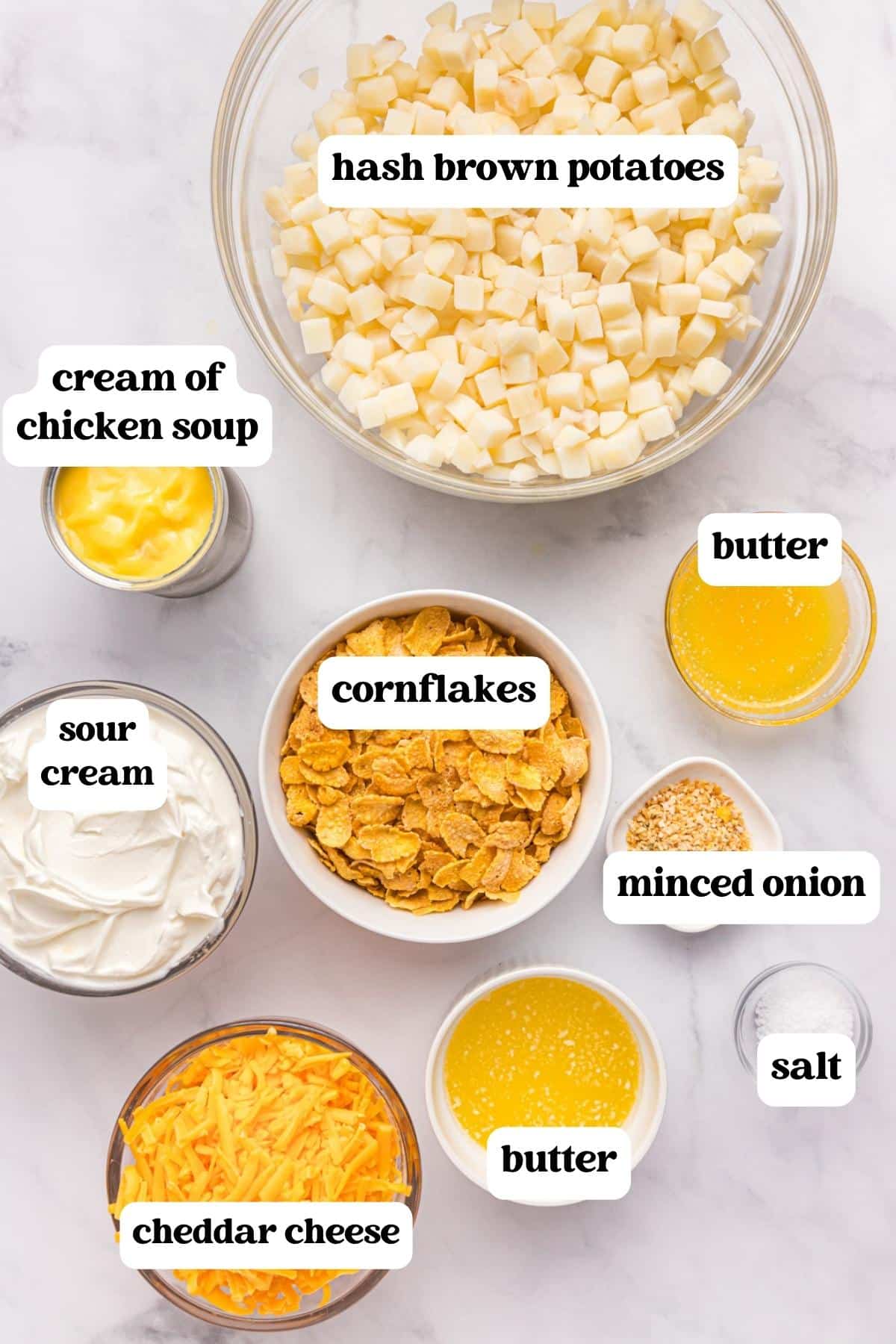 ingredients for funeral potatoes on a table