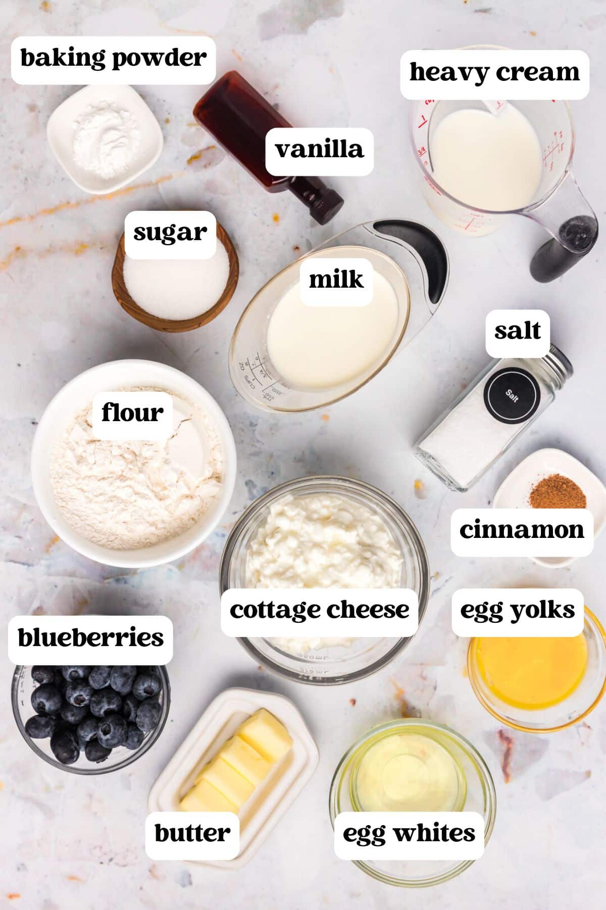 ingredients for cottage cheese pancakes on a table