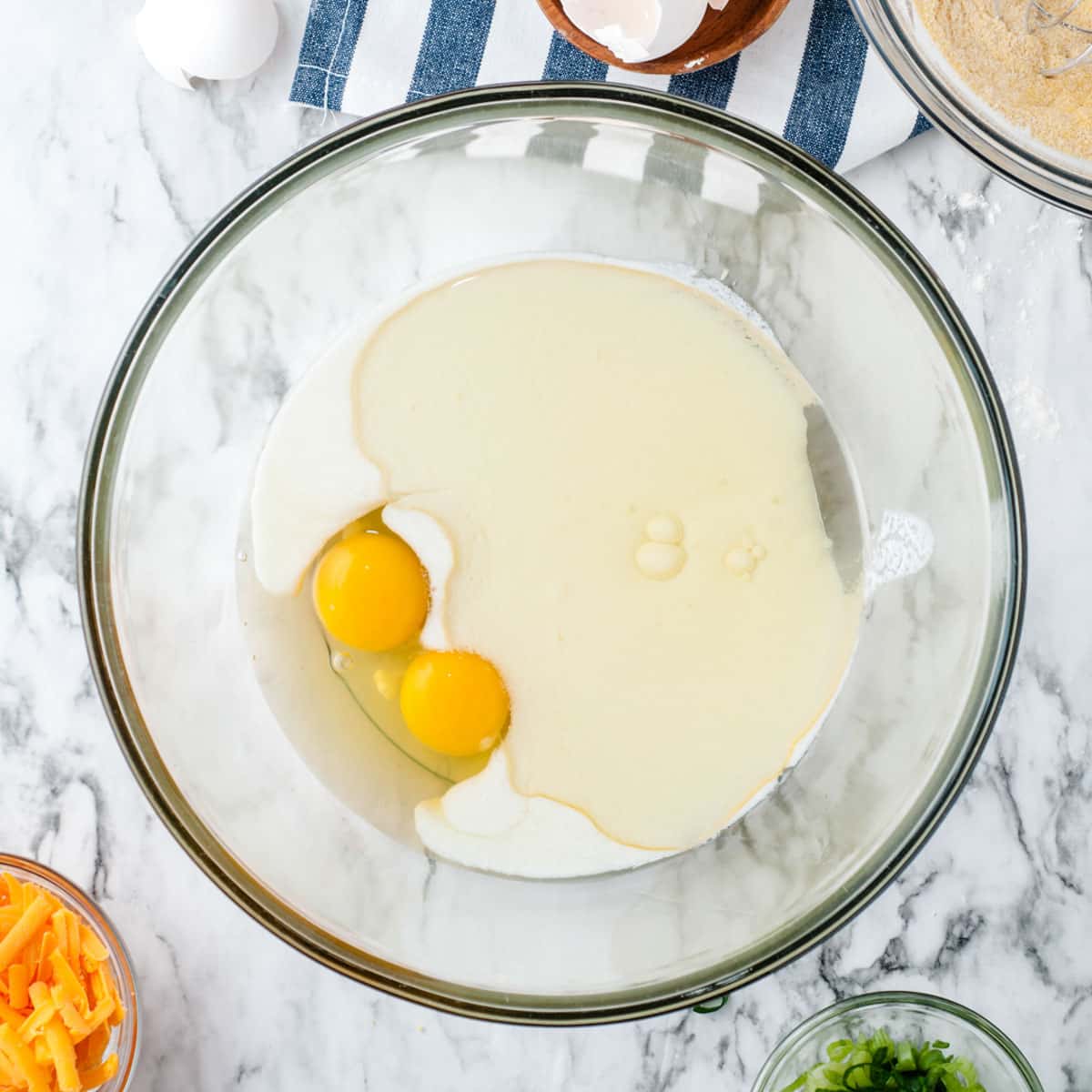 wet ingredients for cornbread in a bowl