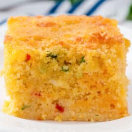 a piece of mexican cornbread on a table