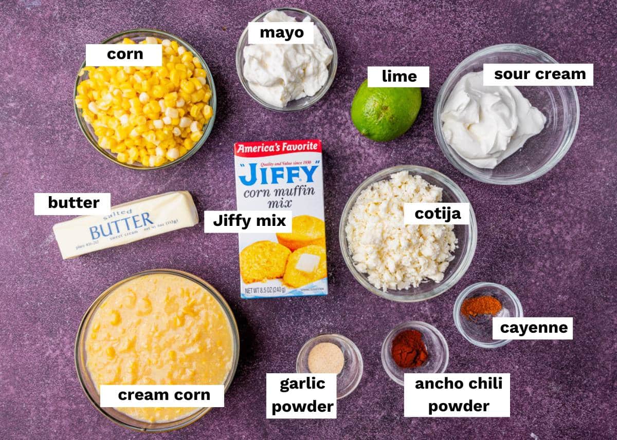 ingredients for street corn casserole on a table