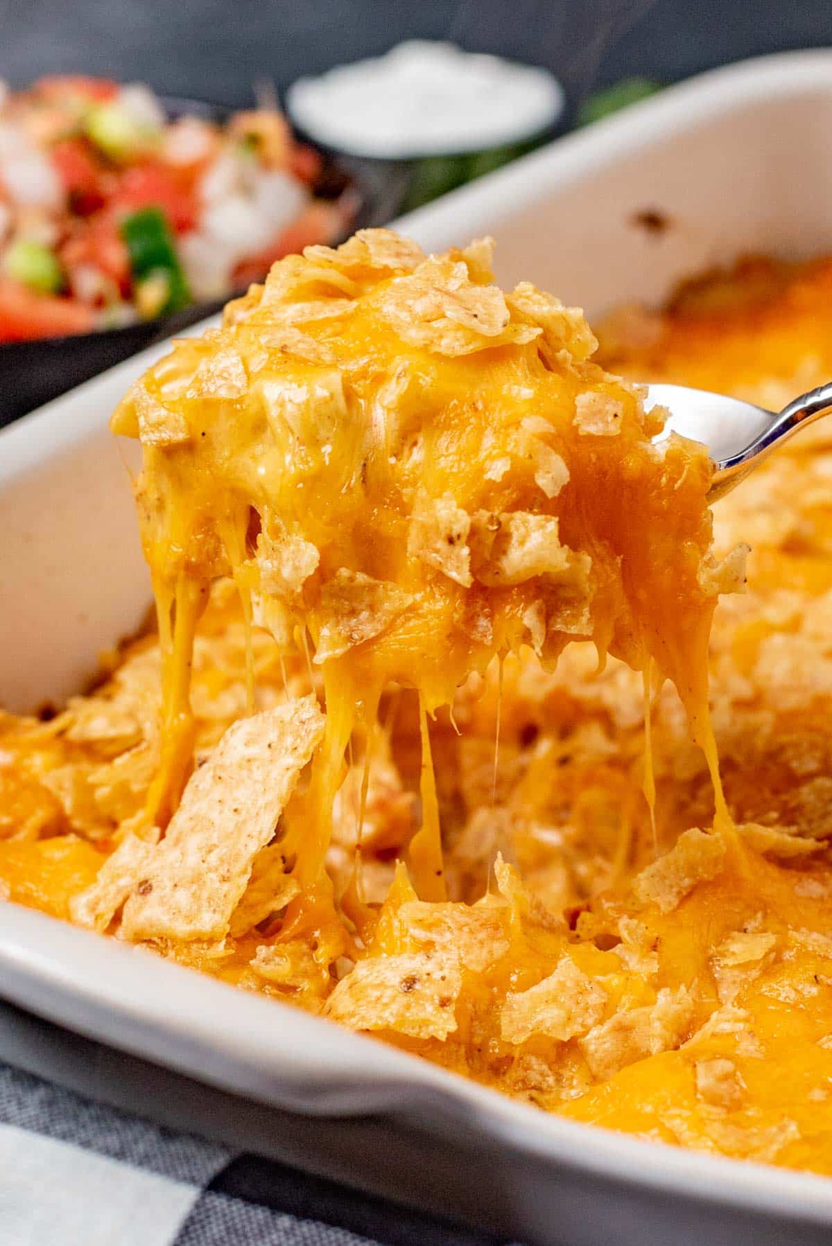 a spoonful of cheesy chicken casserole