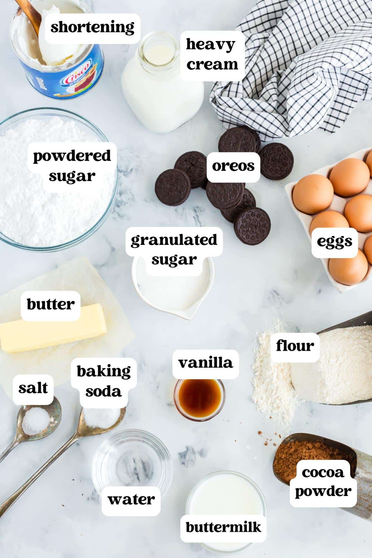 ingredients for oreo whoopie pies on a table