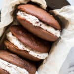 closeup of Oreo whoopie pies in a pan