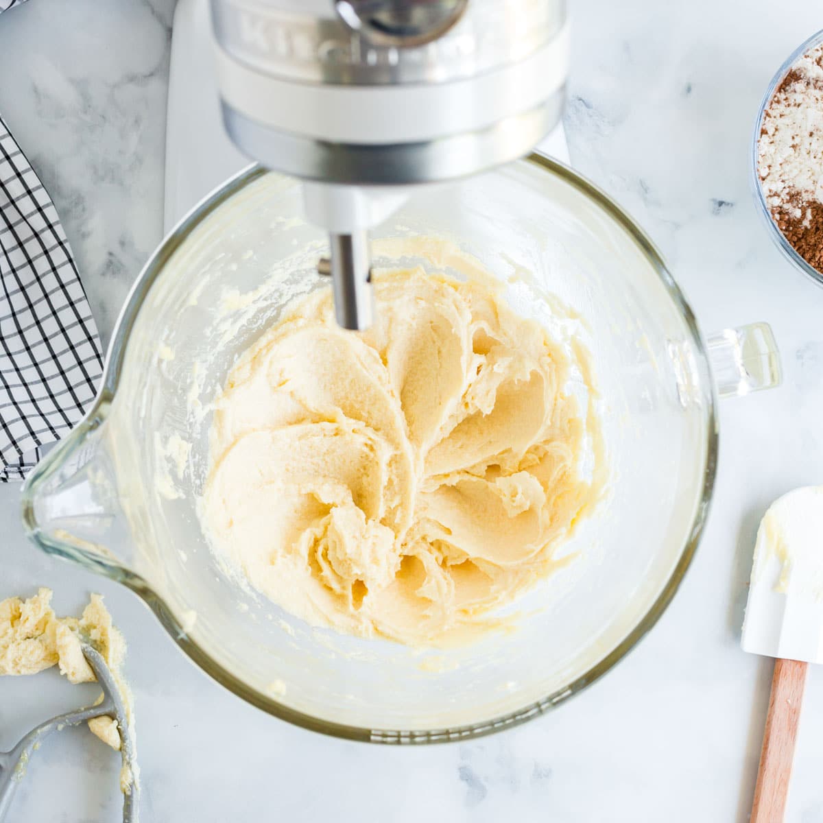 creamed butter and sugar in a mixing bowl