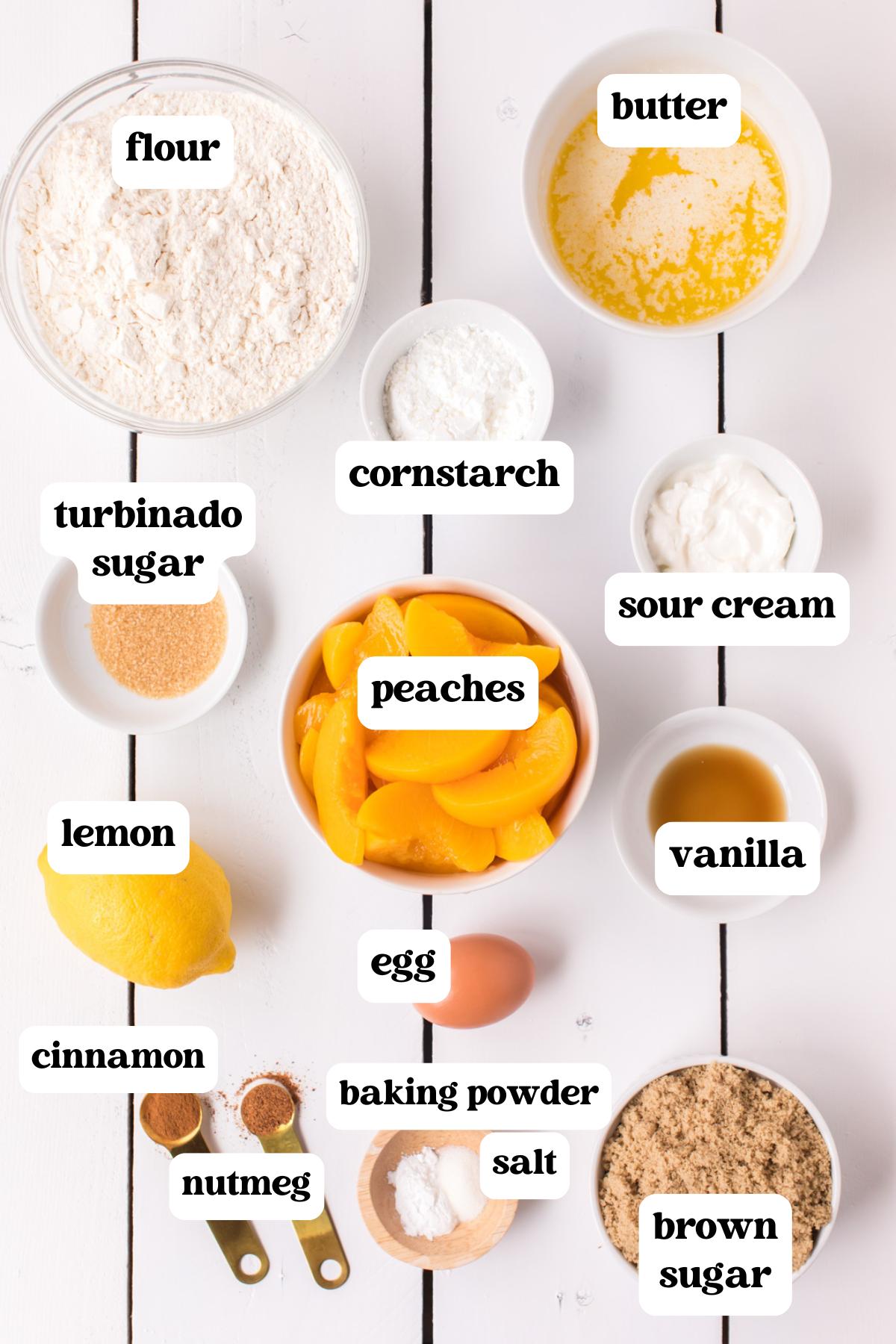 ingredients for peach bars on a table