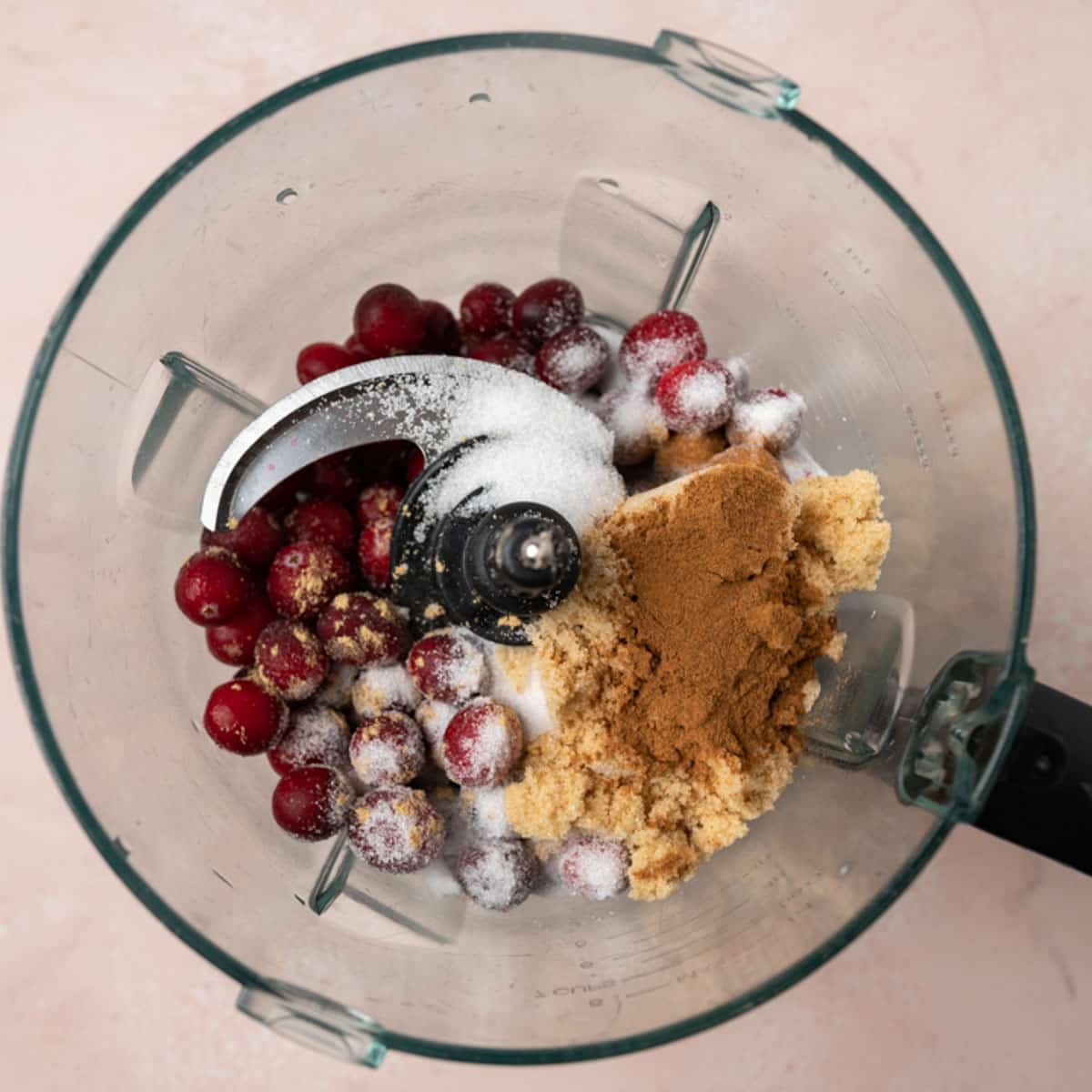 ingredients for pear cranberry pie in a food processor