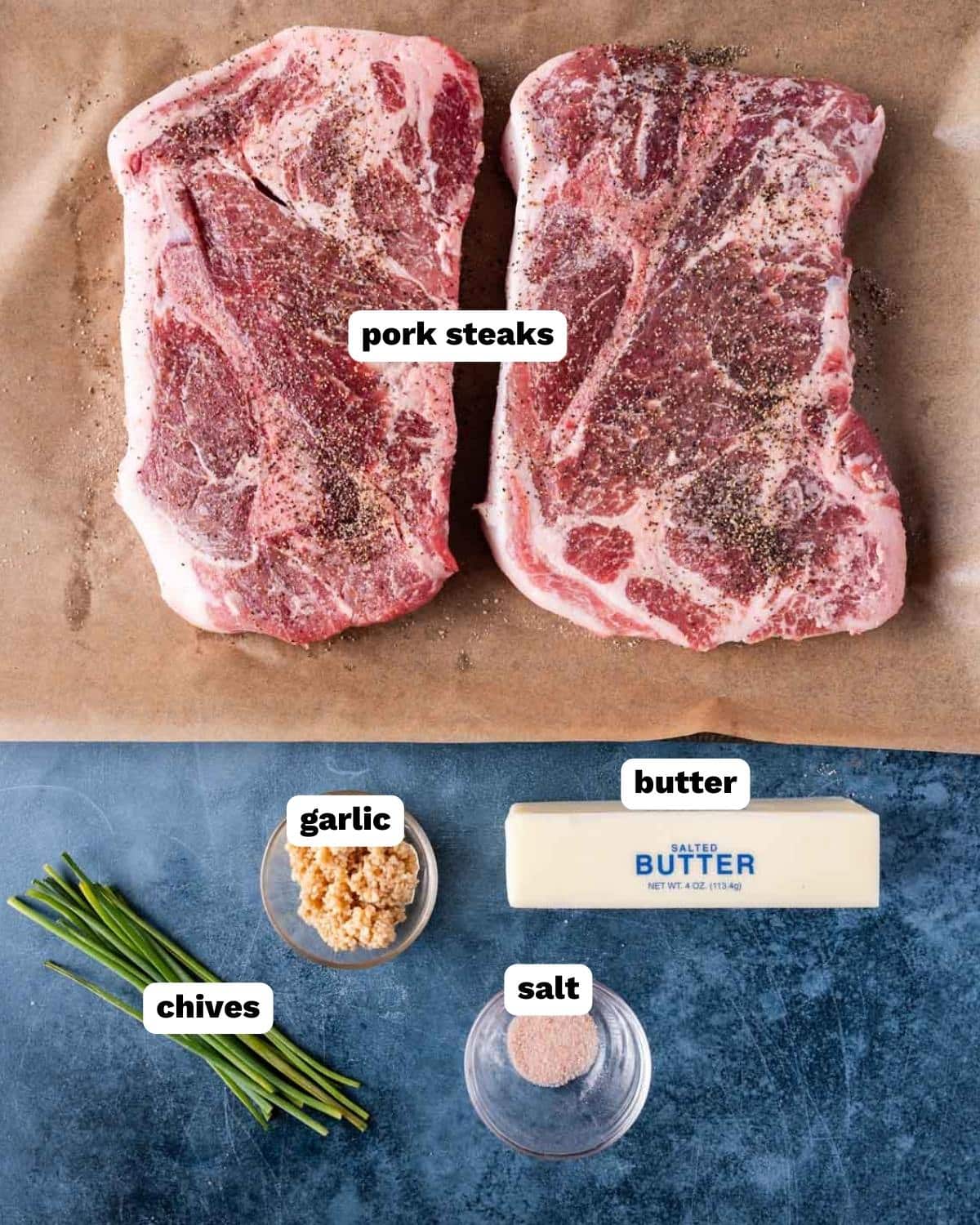 ingredients for pork steak on a table