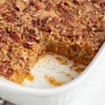 pumpkin pecan dump cake in a pan