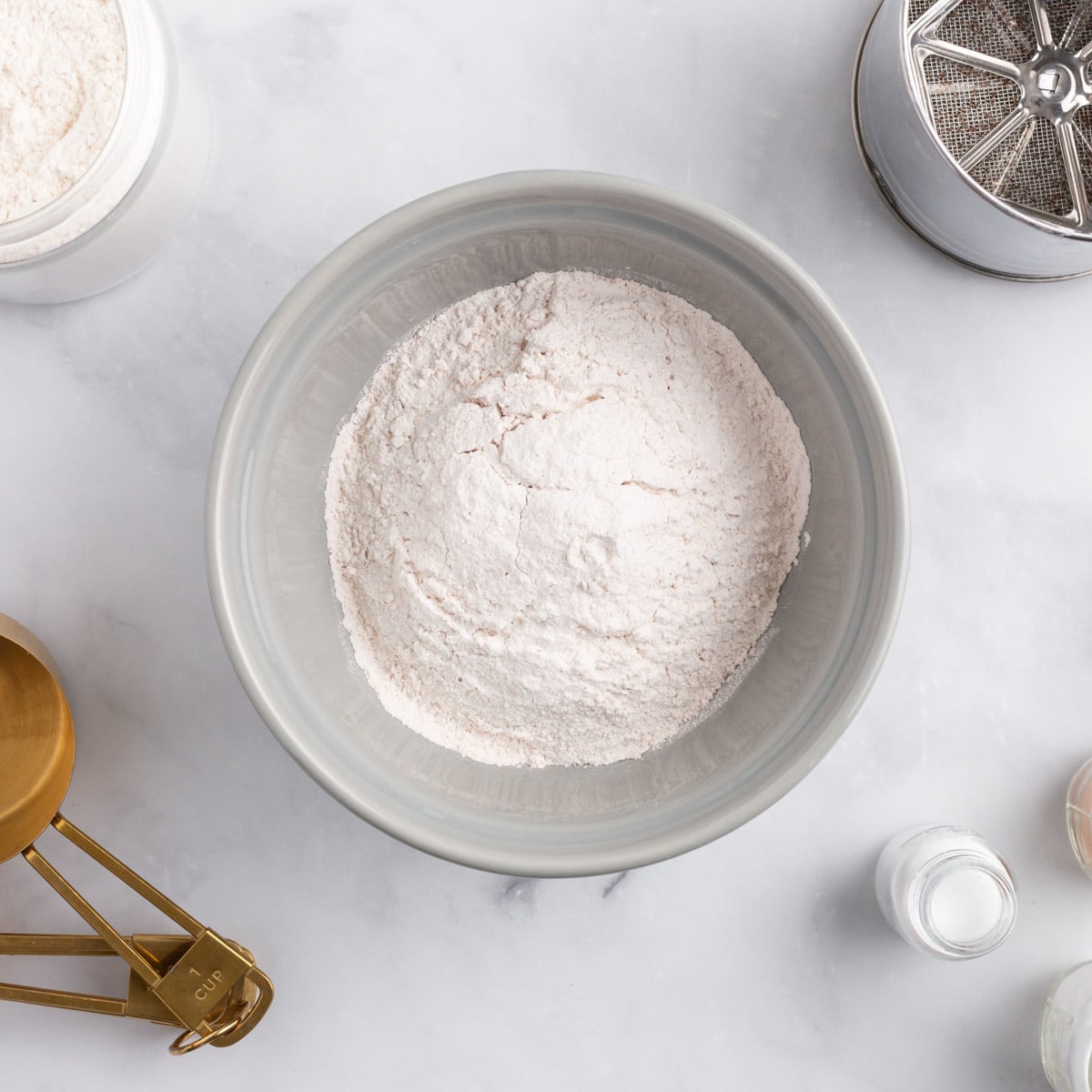 dry ingredients for cake in a bowl