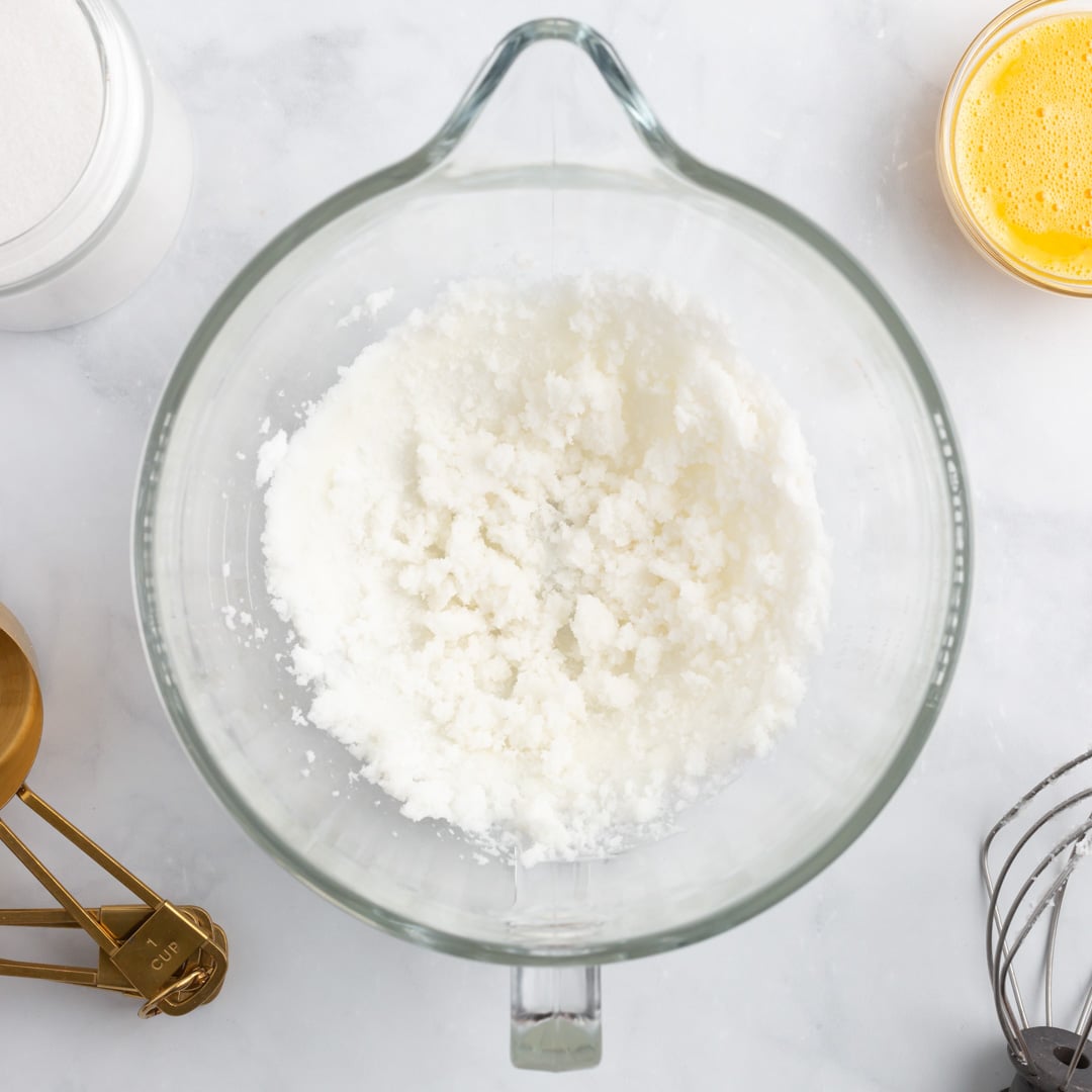 creamed shortening and sugar in a bowl