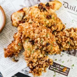 a pile of rice krispies chicken on a table