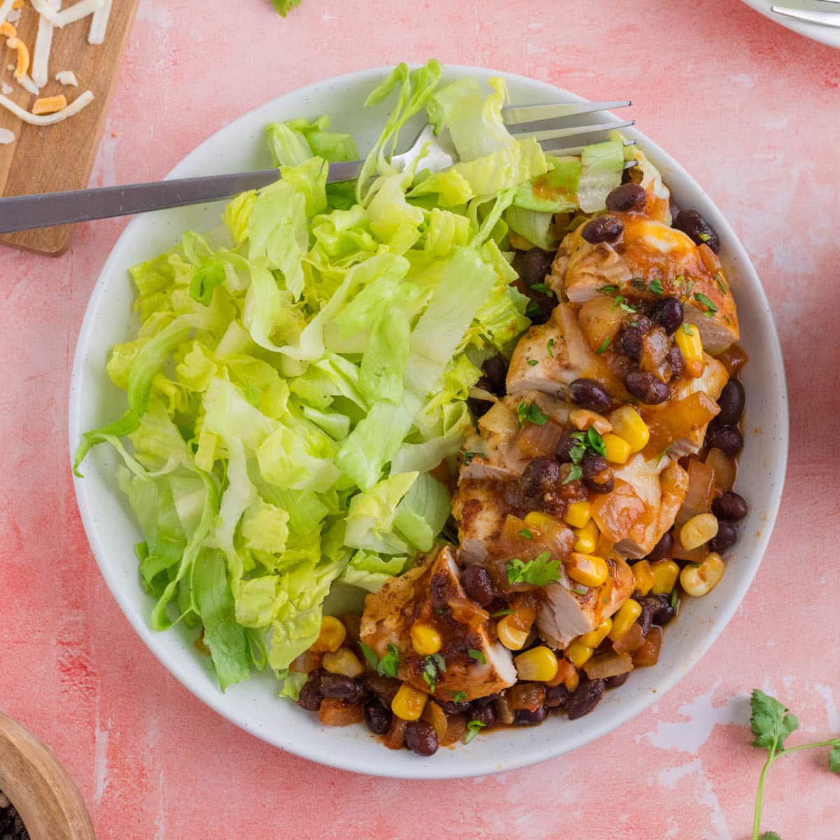 santa fe chicken on a plate with lettuce