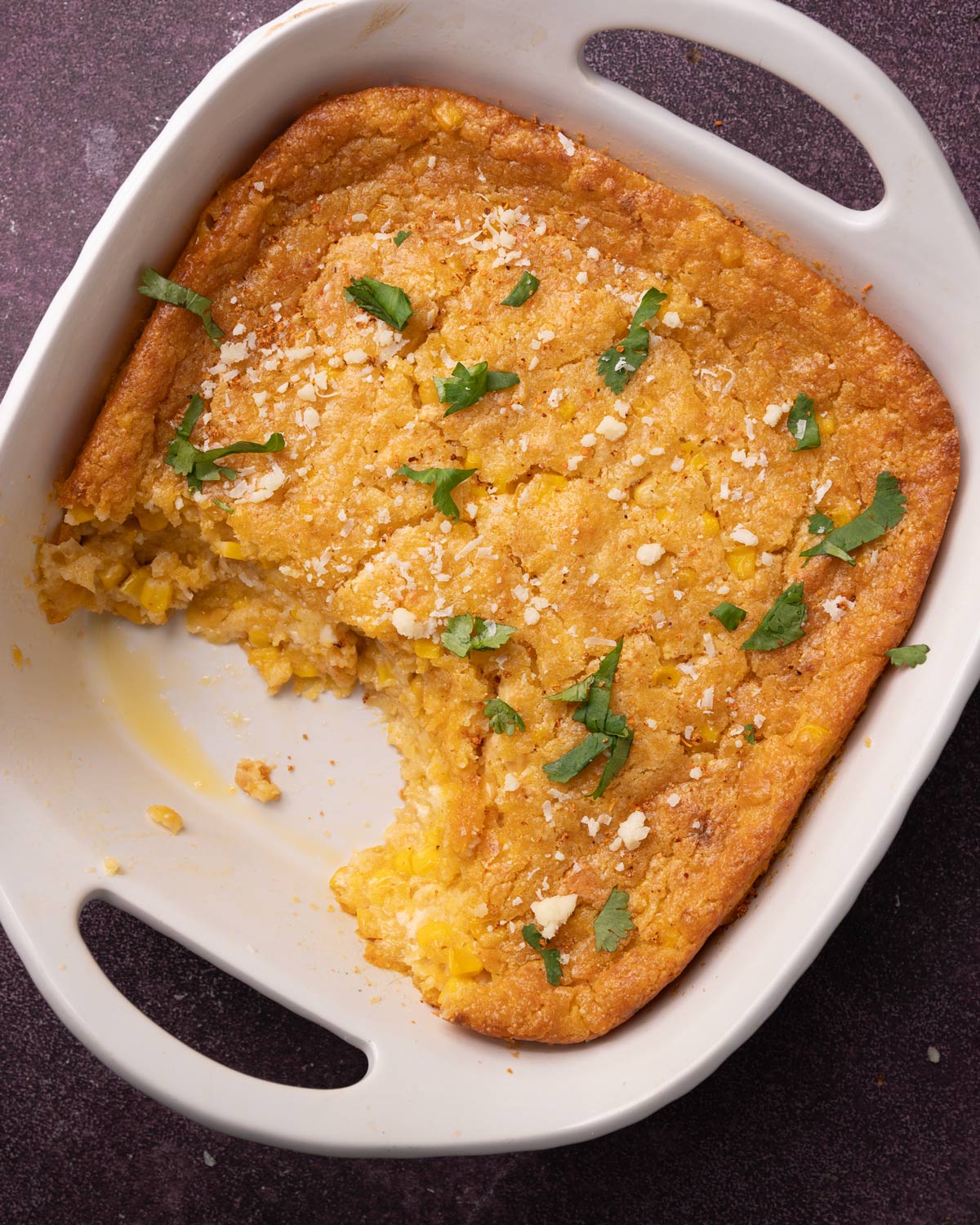 overhead view of mexican street corn casserole