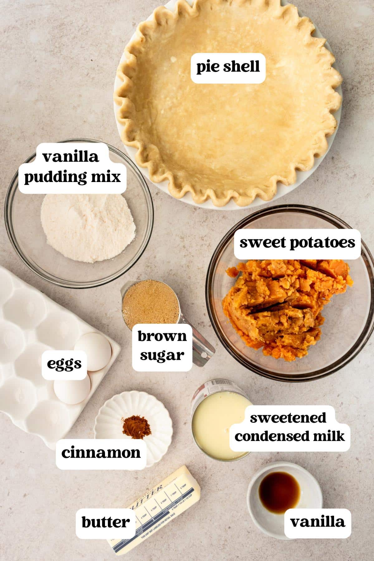 ingredients for sweet potato pie on a table