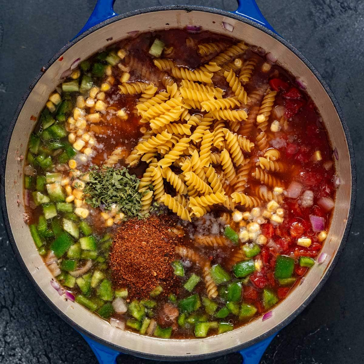 uncooked taco soup in a pot