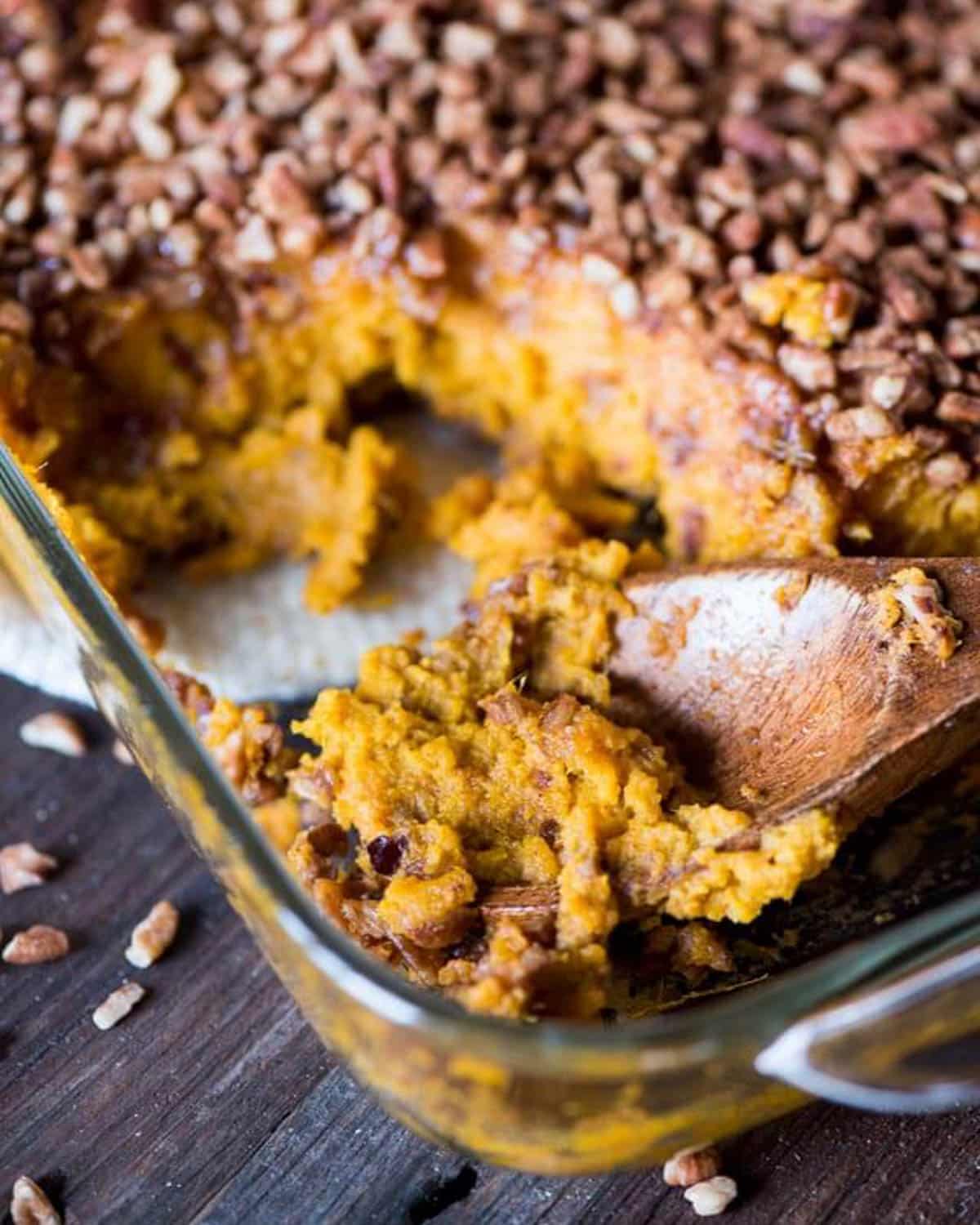 whole30 sweet potato casserole in a dish