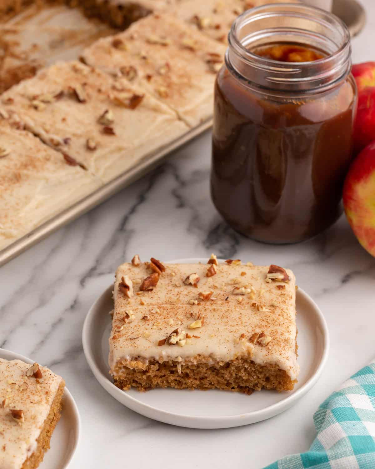 a piece of apple butter cake on a pan