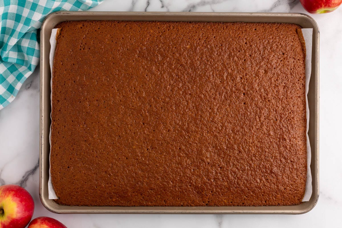 baked apple butter cake in a pan