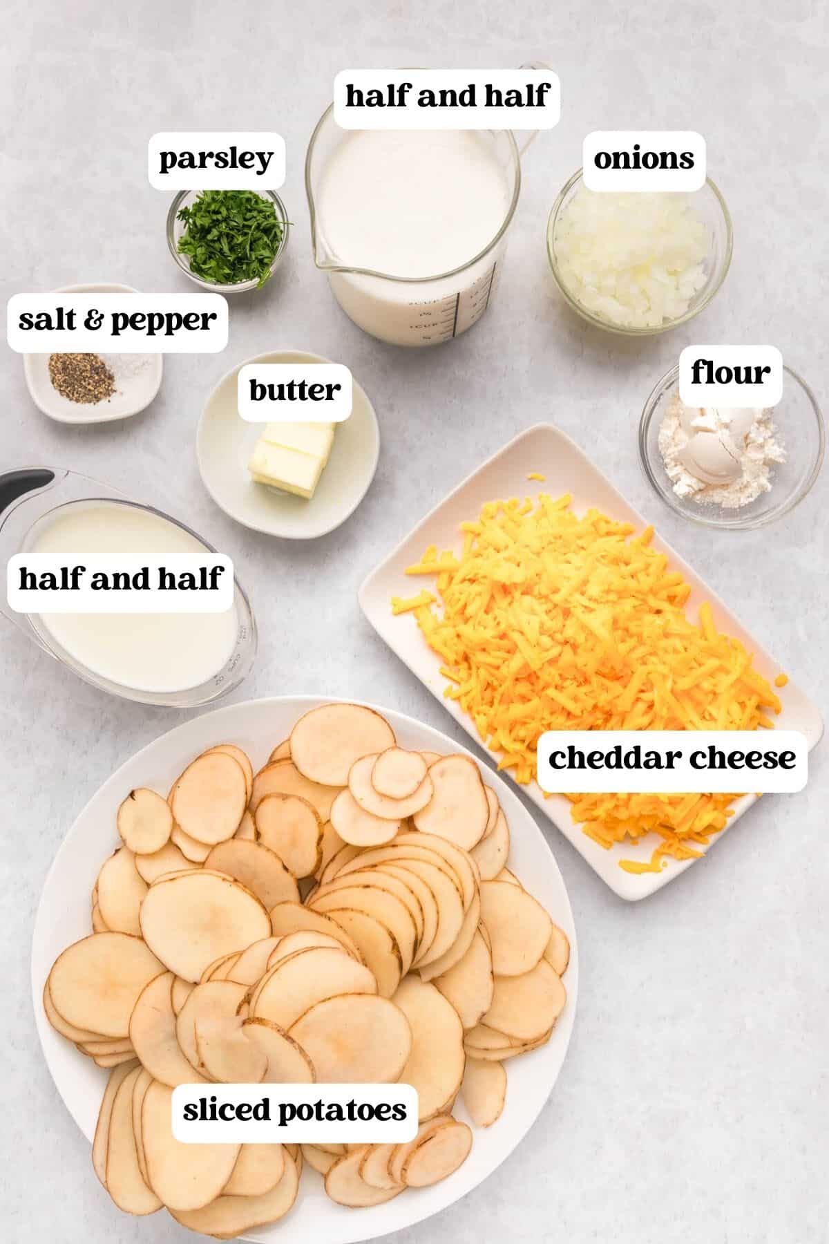 ingredients for au gratin potatoes on a table