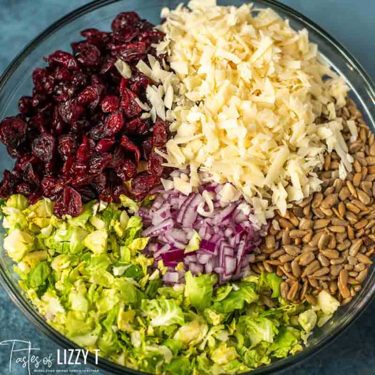 ingredients for brussels sprouts salad in a bowl