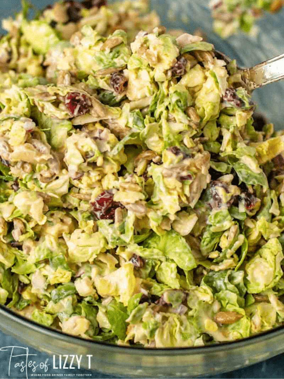 creamy brussels sprouts salad in a bowl