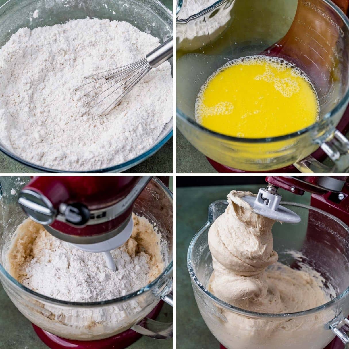 collage of how to make cake mix cinnamon roll dough