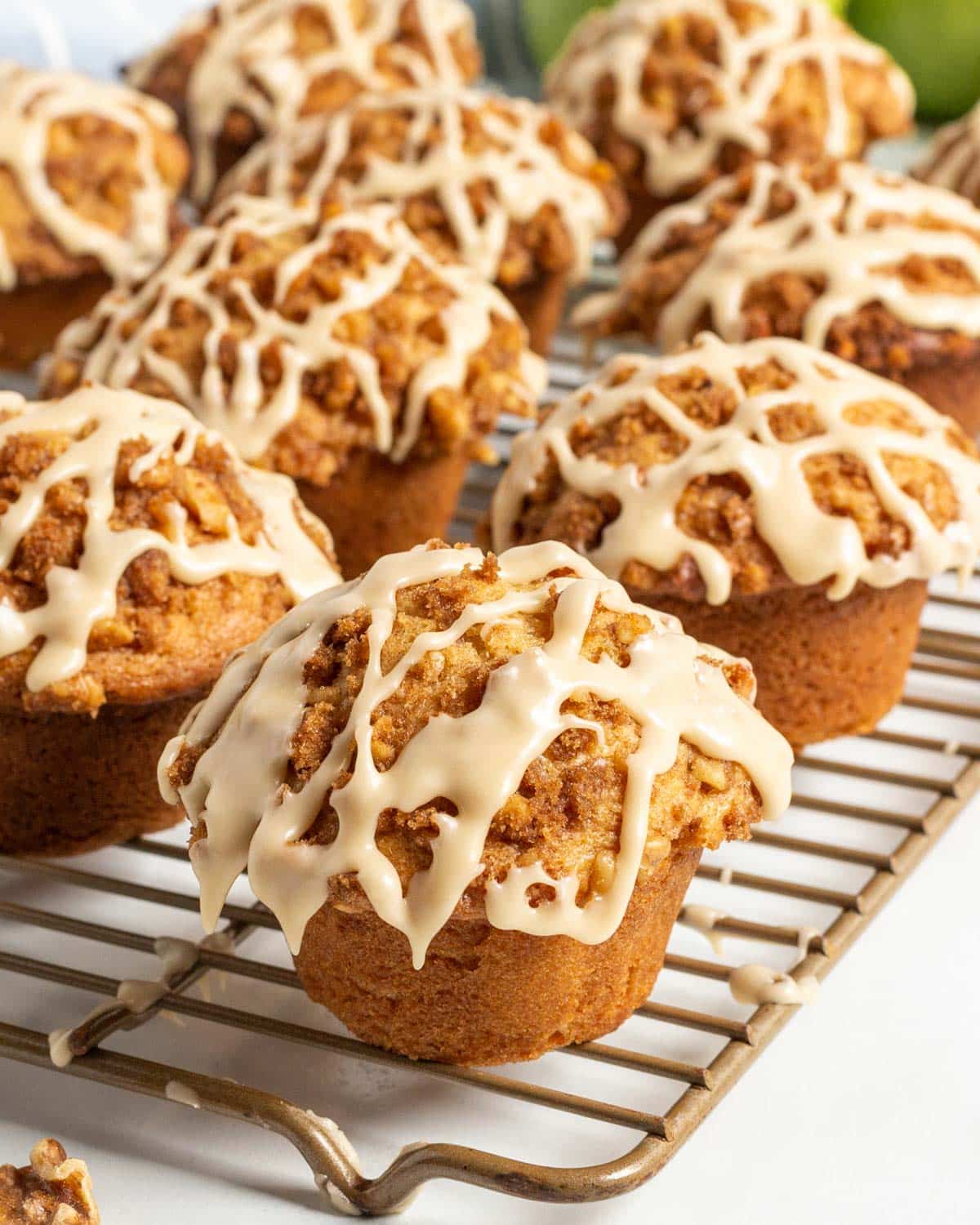 caramel apple muffins on a wire rack